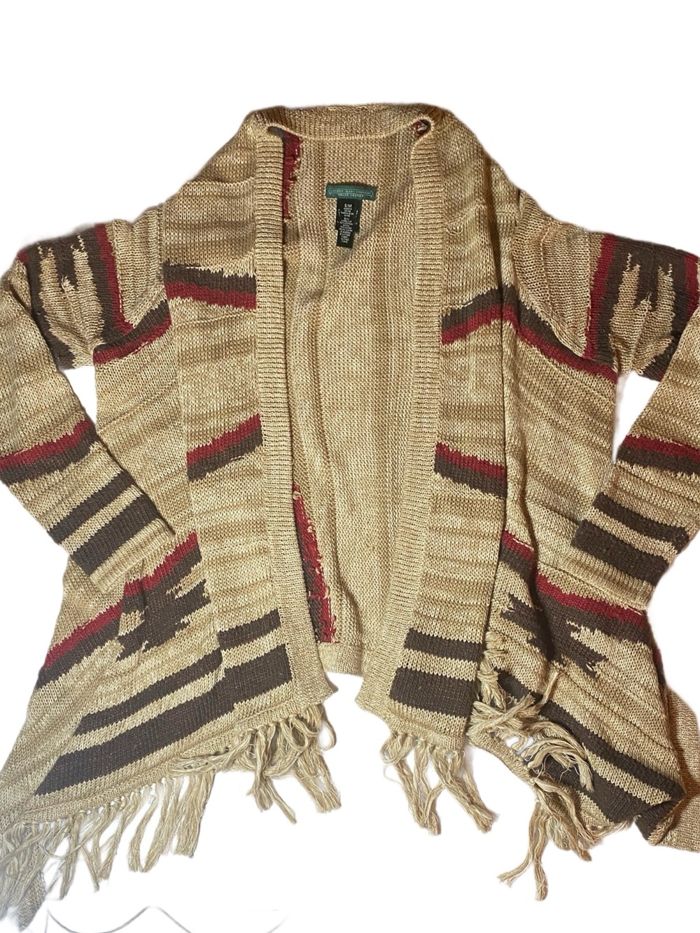 Lauren Ralph Lauren Southwestern Ortega Knit Open Waterfall Cardigan Size S/M